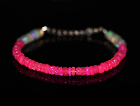Minimalist Pink - White Opal Bracelet, Minimalist Bracelet, Handmade jewelry, AAA Pink beaded Bracelet, White Opal Bracelet gift for her