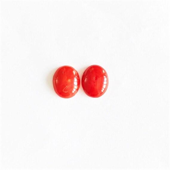 Italian Coral Cabochon  3.90 Ct, Pair Loose Oval Gemstone , Jewelry Making, Certified Italian Mediterranean Monga Stone for Ring.