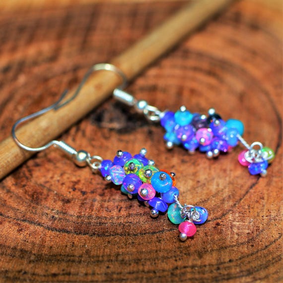 Vintage Multi-fire opal Earrings, AAA Ethiopian opal , 925 Sterling Silver earrings, Cluster earrings for her, Women earrings, Gift for her.
