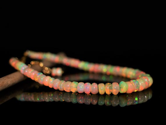 Vintage Fire Opal bracelet, Minimalist bracelet, Handmade jewelry, AAA Ethiopian opal beaded bracelet, quality opal bracelet gift for her