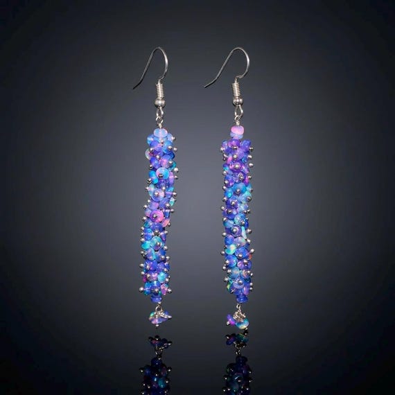 Lavender Opal Earrings, AAA Ethiopian opal , 925 Sterling Silver earrings, Minimalist Cluster earrings for her, Women earrings, Gift for her