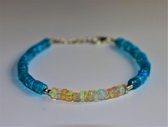 Minimalist Paraiba-White Opal Bracelet, Minimalist Bracelet, Handmade jewelry, AAA Paraiba beaded Bracelet, Quartz Bracelet gift for her