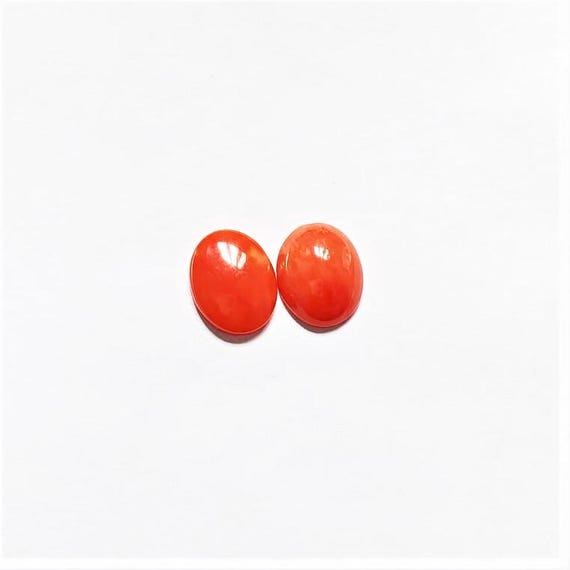 Italian Coral Cabochon  3.75 Ct, Pair Loose Oval Gemstone , Jewelry Making, Certified Italian Mediterranean Monga Stone for Ring.