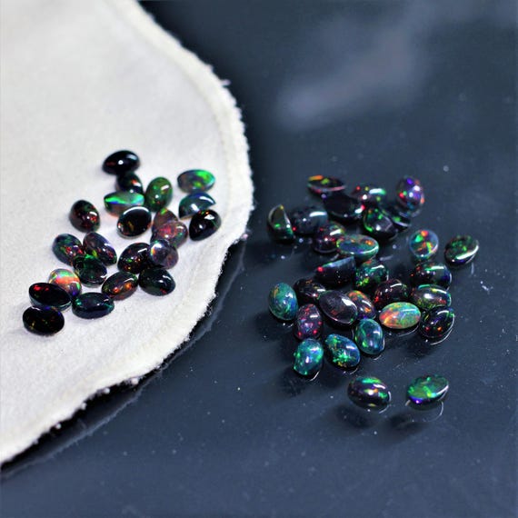 Vintage Black Fire Opal Lot, Ethiopian Rainbow Gemstone (6x4 MM)