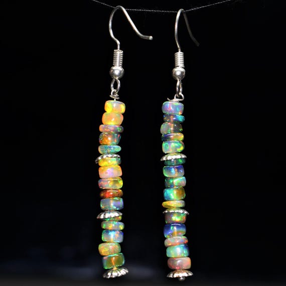 AAA Ethiopian Fire Opal Cluster Earrings, 925 Sterling Silver, Minimalist Design