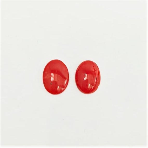 Pair Italian Coral Cabochon 1.40 Ct, Loose Oval Gemstone , Jewelry Making, Certified Italian Mediterranean Monga Stone for Ring.