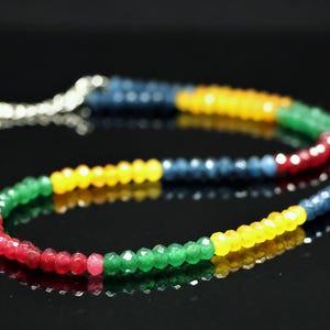 Natural Ruby Emerald Sapphire Beads Necklace, Multi Gemstone Faceted Rondelle Bead Choker, Precious Precious Stone Strand Jewelry