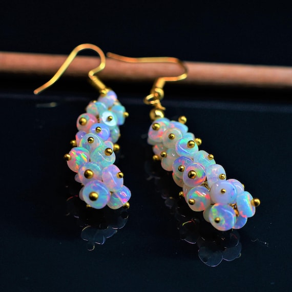 Vintage fire opal Earrings, AAA Ethiopian opal , 925 Sterling Silver earrings, Cluster earrings for her, Women earrings, Gift for her.