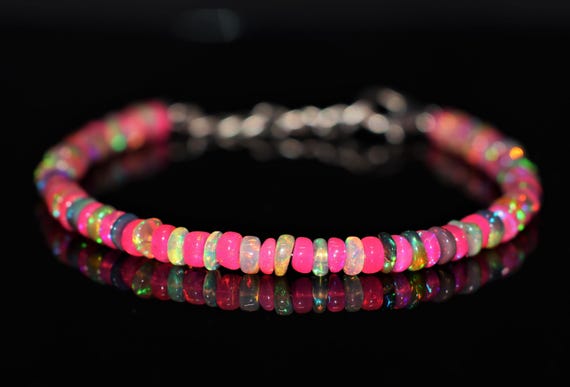 Handmade Pink White Fire Opal Bracelet – Minimalist Rondelle Beads (3-5mm)