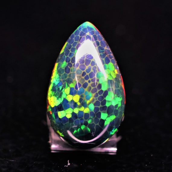 Natural Black Ethiopian Opal Cabochon, Pear Shape, 16.95 Carat (23x14x12 MM)