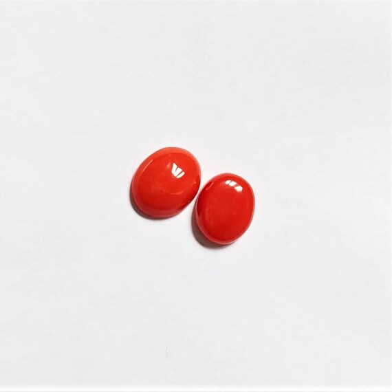 Italian Coral Cabochon  3.95 Ct, Pair Loose Oval Gemstone , Jewelry Making, Certified Italian Mediterranean Monga Stone for Ring.