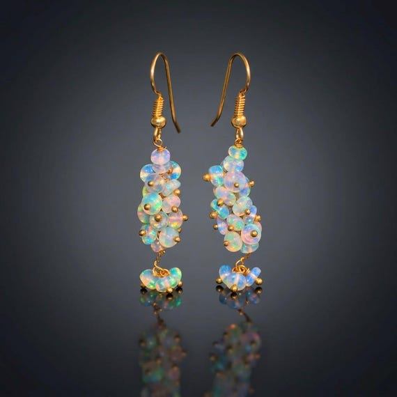 Minimalist Opal Earrings, AAA Ethiopian Opal , 925 Sterling Silver Earrings, Vintage Cluster Earrings for her, Women Earrings, Gift for her.
