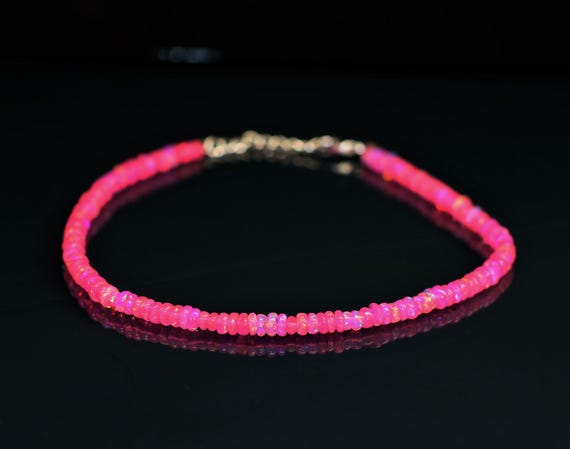 Vintage Pink Fire Opal bracelet, Minimalist bracelet, Handmade jewelry, AAA opal beaded bracelet, quality opal bracelet gift for her