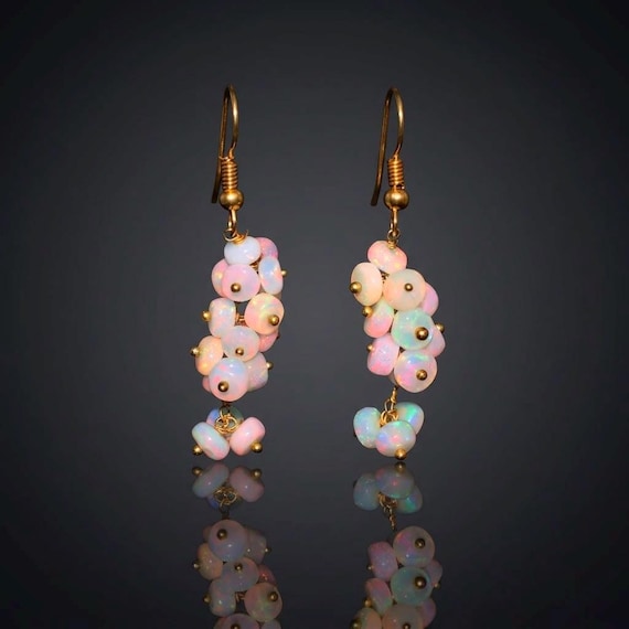 Minimalist Opal Earrings, AAA Ethiopian opal , 925 Sterling Silver Earrings, Vintage Cluster Earrings for her, Women Earrings, Gift for her.