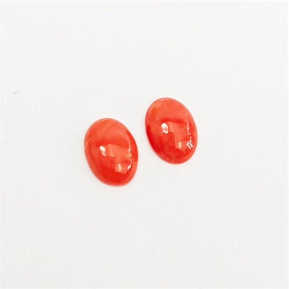 Italian Coral Cabochon  1.95 Ct, Pair Loose Oval Gemstone , Jewelry Making, Certified Italian Mediterranean Monga Stone for Ring.