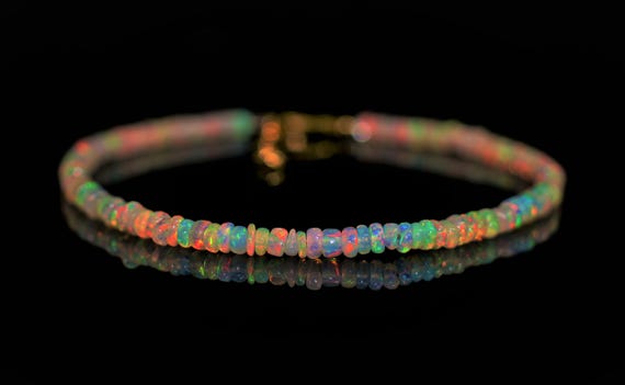 Minimalist Fire Opal bracelet, Minimalist bracelet, Handmade jewelry, AAA Ethiopian opal beaded bracelet, quality opal bracelet gift for her