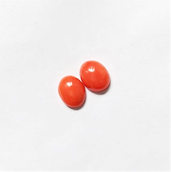 Italian Coral Cabochon  5.00 Ct, Pair Loose Oval Gemstone , Jewelry Making, Certified Italian Mediterranean Monga Stone for Ring.