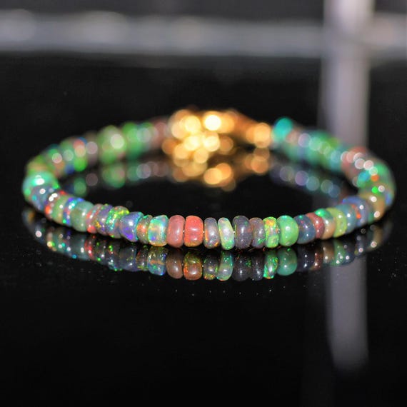 Vintage Fire Black Opal bracelet, Minimalist bracelet, Handmade jewelry, AAA Ethiopian opal bracelet, quality opal bracelet gift for her.