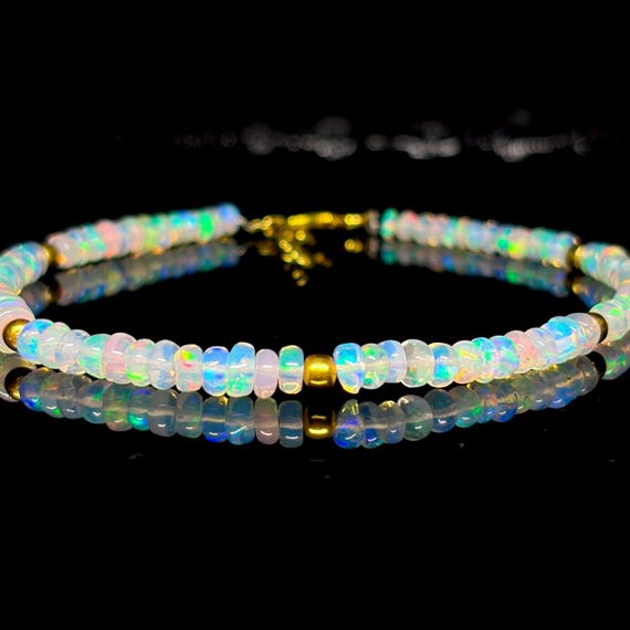 Ethiopian Fire Opal Rondelle Bracelet, October Birthstone, Minimalist Handmade Jewelry.