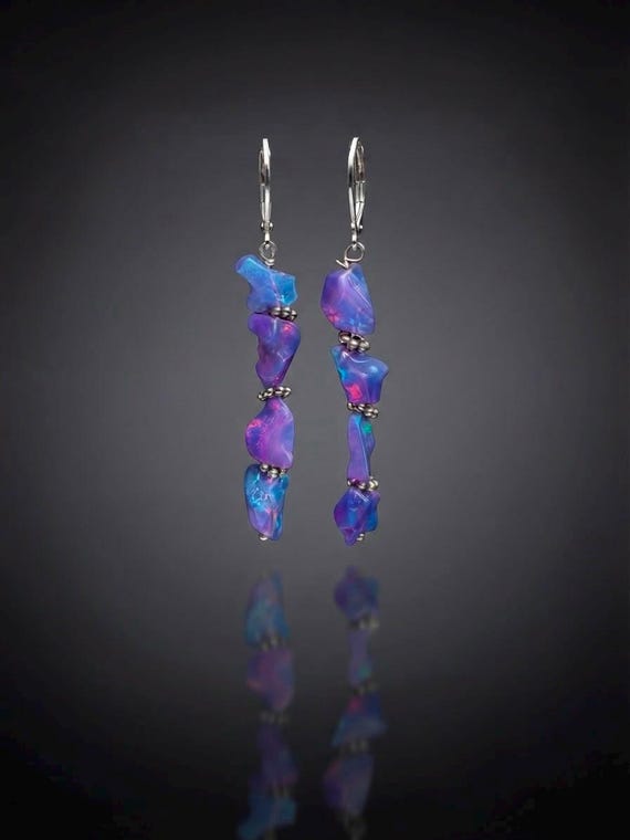Minimalist Lavender Opal Tumble Cluster Earring, Ethiopian Opal Earring, Opal Cluster Earring, Genuine Gemstone Jewelry, Women Earring