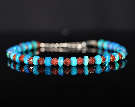 Handmade Fire Opal Sunstone Bracelet, Minimalist Rondelle Beads, October Birthstone Gift