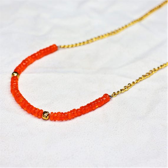 Vintage Orange Fire Opal Necklace, Minimalist Necklace, Handmade jewelry, AAA opal beaded Necklace, opal Necklace gift for her.