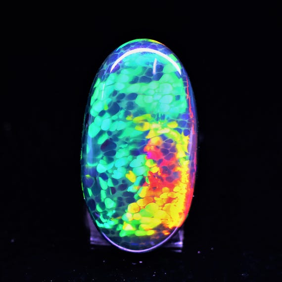 Natural Black Ethiopian Opal Cabochon, Rainbow Fire Gemstone (28x15x10 MM)