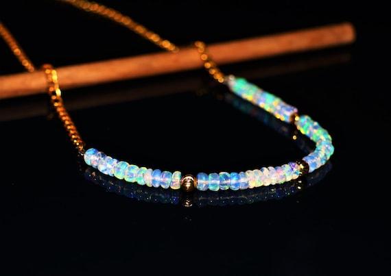 Handmade Ethiopian Opal Rondelle Necklace, October Birthstone, Minimalist Jewelry