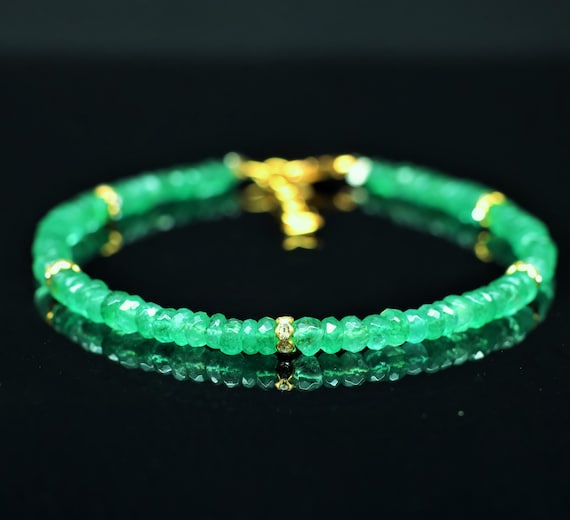 AAA Emerald faceted beaded bracelet, Vintage green Emerald bracelet, Gold bracelet, 925 Sterling silver bracelet, Handmade bracelet for her.