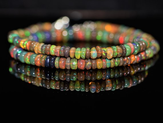 Natural Black Opal Necklace, Minimalist Necklace, Fire Opal Handmade jewelry, AAA opal beaded Necklace, quality opal Necklace gift for her.