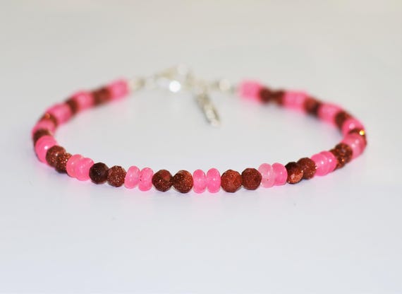 Minimalist Sunstone-Rose Quartz Bracelet, Minimalist Bracelet, Handmade jewelry, AAA Sunstone beaded Bracelet, Quartz Bracelet gift for her