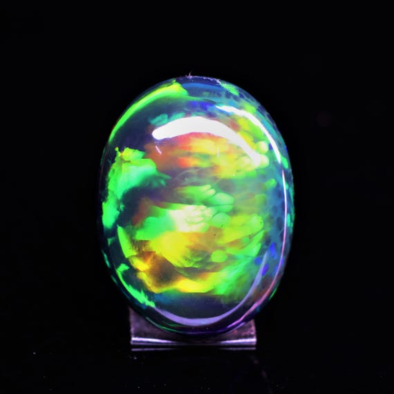 Natural Black Ethiopian Opal Cabochon, 21.60ct, Pear Shape, Rainbow Fire Gemstone