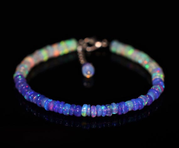 Handmade Ethiopian Fire Opal Bracelet, Lavender Rondelle Beads, Minimalist Jewelry