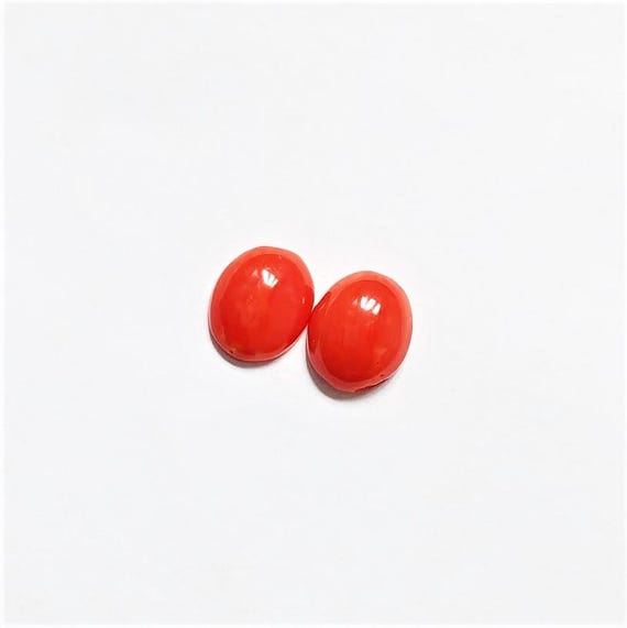 Italian Coral Cabochon  4.10 Ct, Pair Loose Oval Gemstone , Jewelry Making, Certified Italian Mediterranean Monga Stone for Ring.