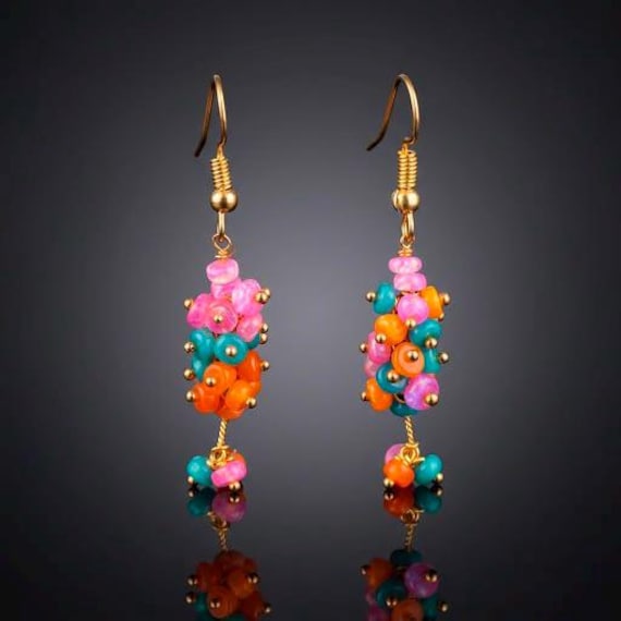 Vintage Multi-fire opal Earrings, AAA Ethiopian opal , 925 Sterling Silver earrings, Cluster earrings for her, Women earrings, Gift for her.