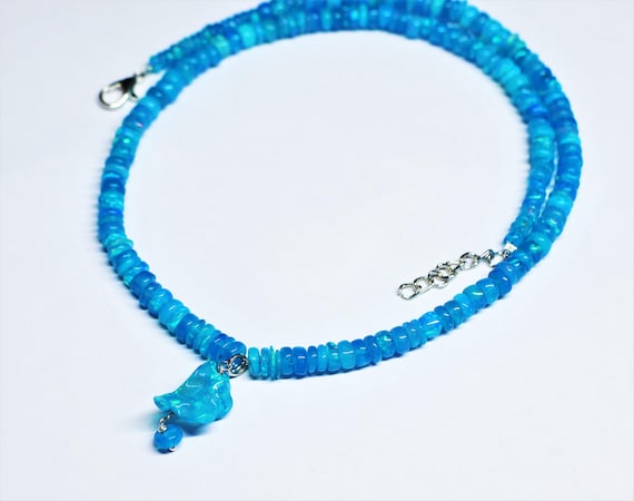Vintage Paraiba Fire Opal Necklace, Minimalist Necklace, Handmade jewelry, AAA opal beaded And Tumble Necklace, opal Necklace gift for her.