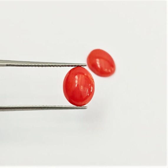 Italian Coral Cabochon  4.30 Ct, Pair Loose Oval Gemstone , Jewelry Making, Certified Italian Mediterranean Monga Stone for Ring.