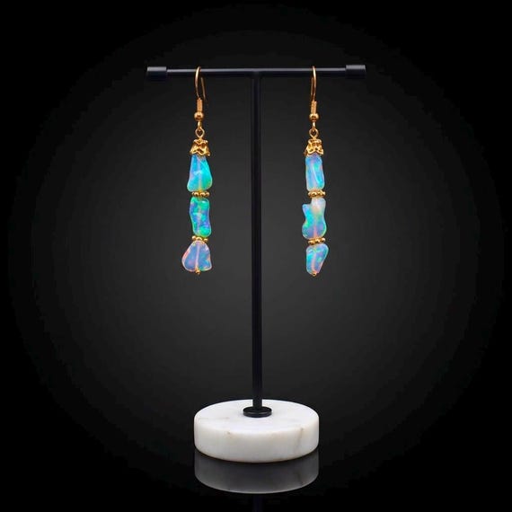 Natural Ethiopian opal shaded earrings for women, October birthstone fire opal jewelry, Vintage fire opal earrings, 925 Sterling silver