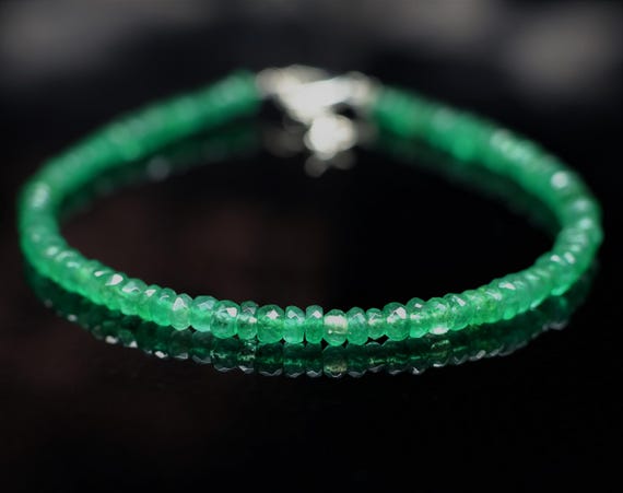 AAA Grade Faceted Emerald Beaded Bracelet, 925 Sterling Silver, Gold Filled, Minimalist Jewelry