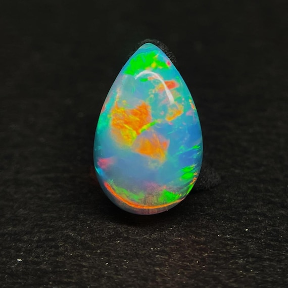 Natural White Ethiopian Opal Cabochon Multi Fire Opal, Pear Shape 10x6x3 MM, 1.00 Carat,  Jewelry Making Loose Gemstone,