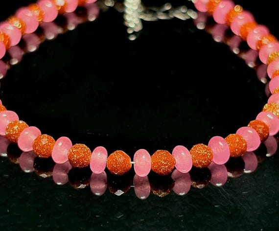 Natural Sunstone-Rose Quartz Bracelet, Minimalist Bracelet, Handmade jewelry, AAA Sunstone beaded Bracelet, Quartz Bracelet gift for her