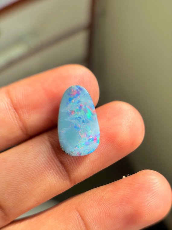 AAA Grade Australian Crystal Opal Cabochon, 4.90 Carat Natural White Opal Loose Stone, Fancy Flat Back Cab for Metalsmithing Jewelry