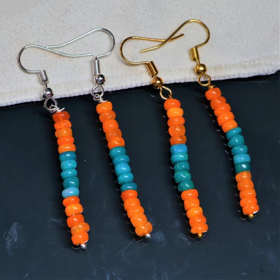 Vintage Green - Orange opal Earrings, Ethiopian opal , 925 Sterling Silver earrings, Cluster earrings for her, Women earrings, Gift for her.