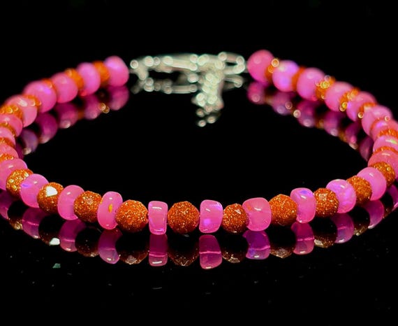 Minimalist Pink - Sunstone Bracelet, Minimalist Bracelet, Handmade jewelry, AAA Pink beaded Bracelet, Sunstone, Opal Bracelet gift for her