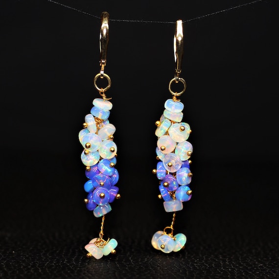 Natural Lavender Opal And White Opal Earrings, 925 Sterling Silver earring, Minimalist Cluster earring for her, Women earring, Gift for her.