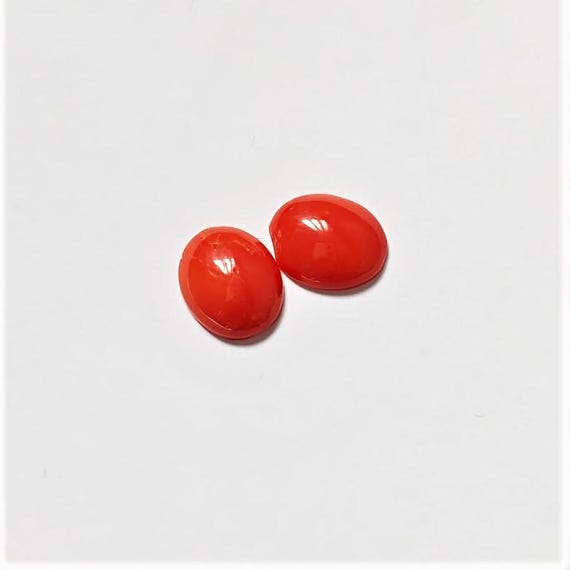 Natural Italian Coral Cabochon  3.40 Ct, Pair Loose Oval Gemstone , Jewelry Making, Certified Italian Mediterranean Monga Stone for Ring.