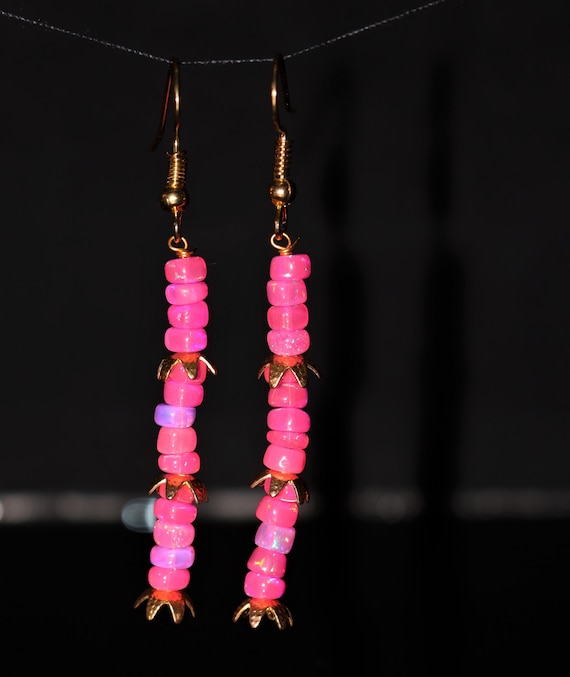 Vintage fire Pink opal Earrings, AAA Ethiopian opal , 925 Sterling Silver earrings, Cluster earrings for her, Women earrings, Gift for her.