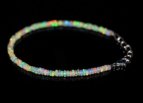 Vintage Fire Opal bracelet, Minimalist bracelet, Handmade jewelry, AAA Ethiopian opal beaded bracelet, quality opal bracelet gift for her.