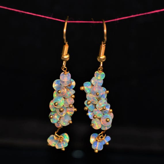 Vintage fire opal Earrings, AAA Ethiopian opal , 925 Sterling Silver earrings, Cluster earrings for her, Women earrings, Gift for her.