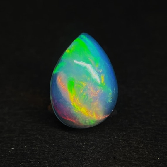 Natural White Ethiopian Opal Cabochon Multi Fire Opal, Pear Shape 10x8x4 MM, 1.55 Carat,  Jewelry Making Loose Gemstone,